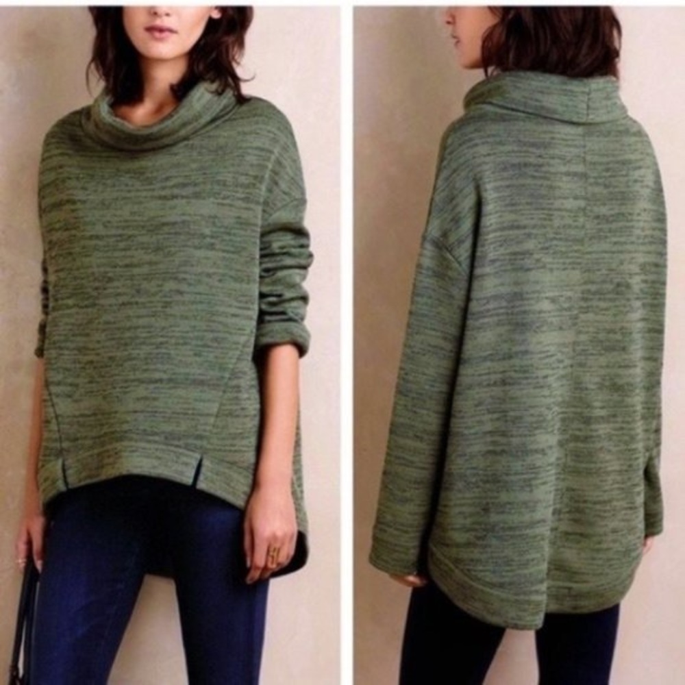 Anthropologie Saturday Sunday Cowl Neck Pullover Top Spacedye Green XS